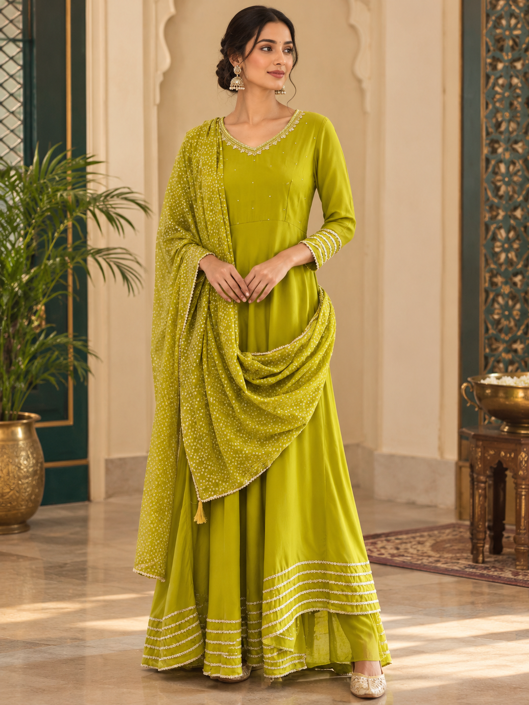 DUPATTA SET-Green Gotta Patti Kurta & Palazzo with Dupatta