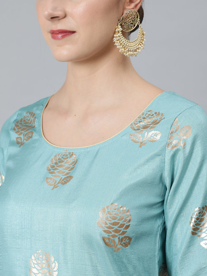 DUPATTA SET - Gold Foil Printed Straight Kurta with Sharara