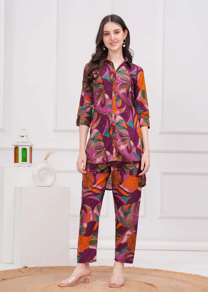 CO-ORDS-Purple Printed Co-Ord set