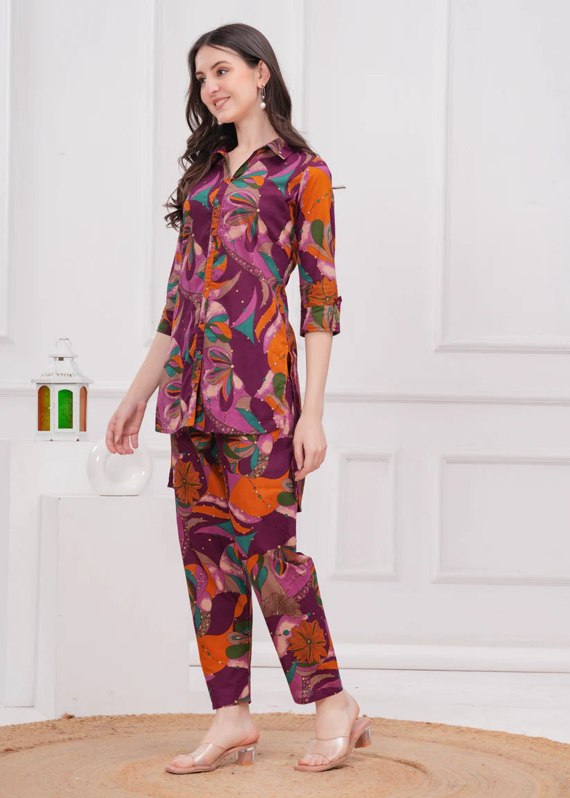 CO-ORDS-Purple Printed Co-Ord set