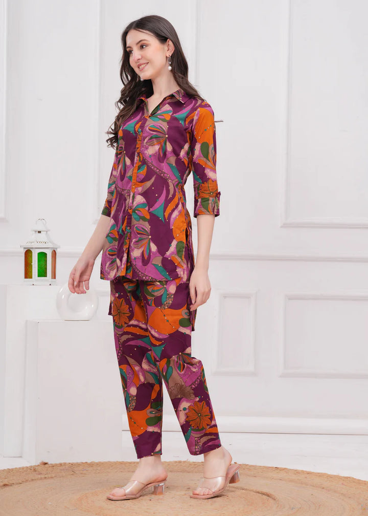 CO-ORDS-Purple Printed Co-Ord set