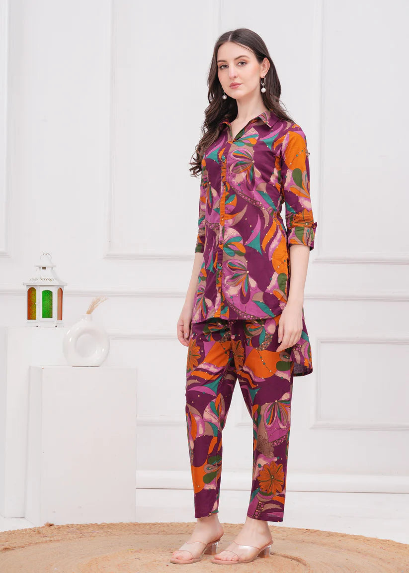 CO-ORDS-Purple Printed Co-Ord set