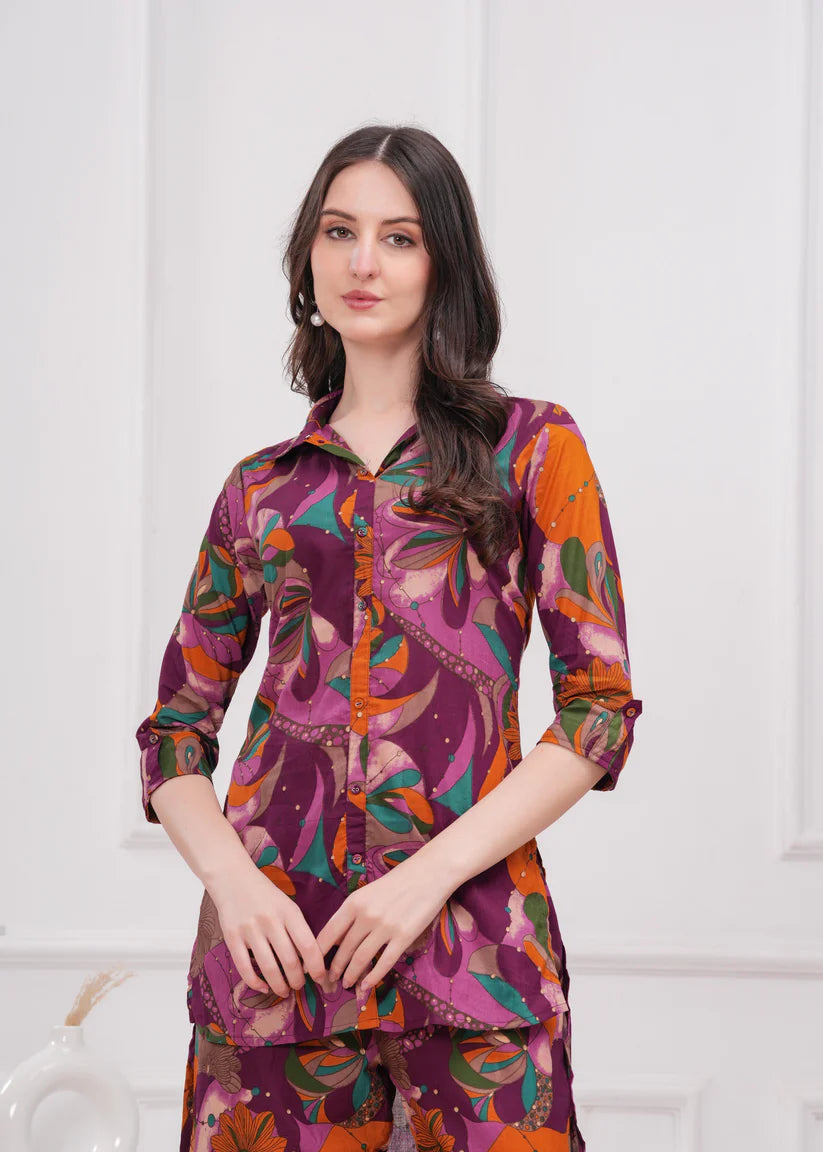 CO-ORDS-Purple Printed Co-Ord set