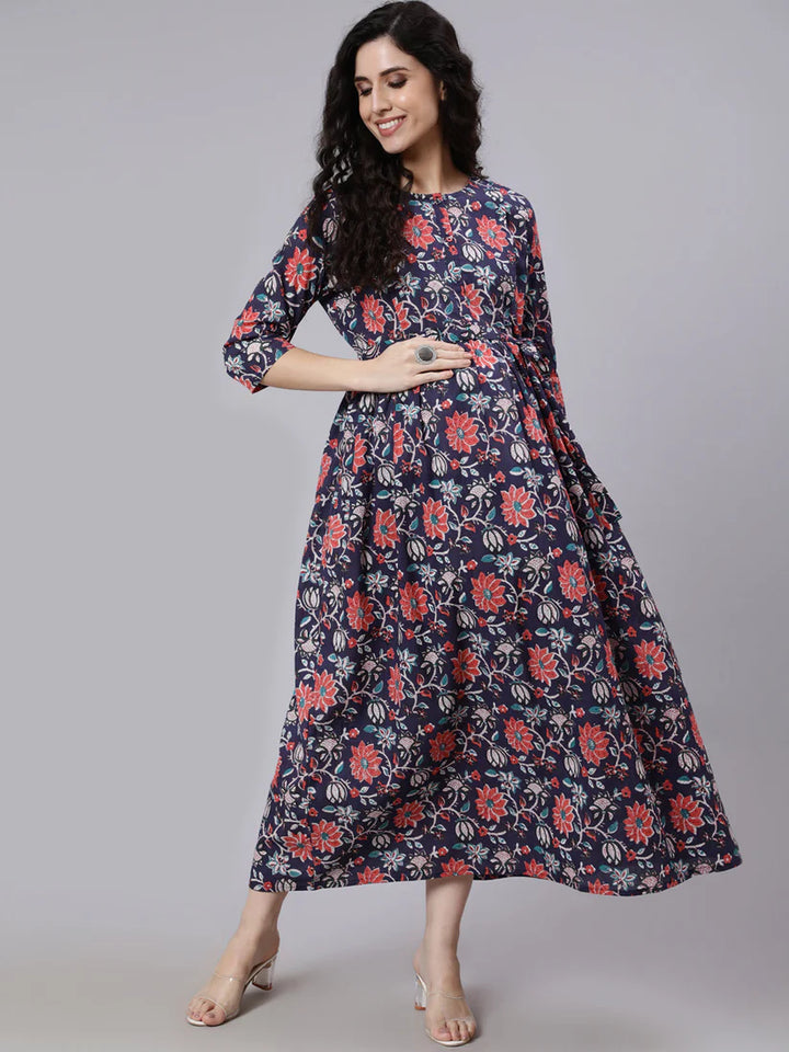MATERNITY DRESS- Cotton Printed Flared