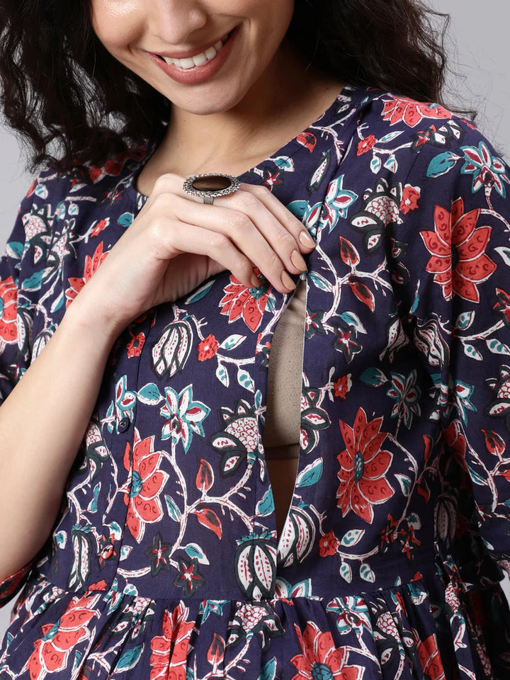 MATERNITY DRESS- Cotton Printed Flared