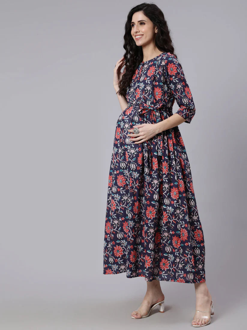 MATERNITY DRESS- Cotton Printed Flared