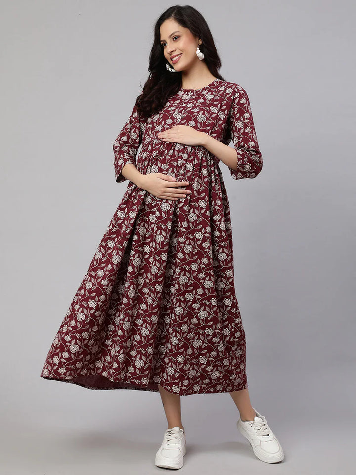 MATERNITY DRESS- Cotton Printed Flared