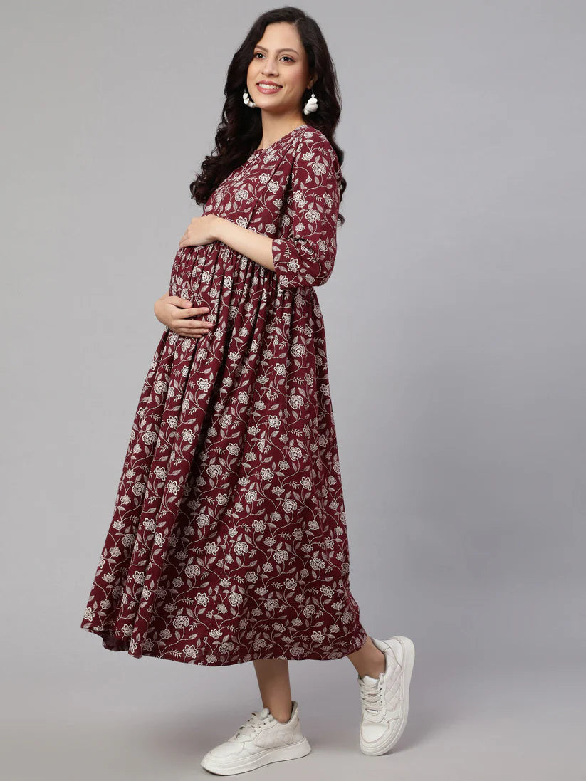 MATERNITY DRESS- Cotton Printed Flared