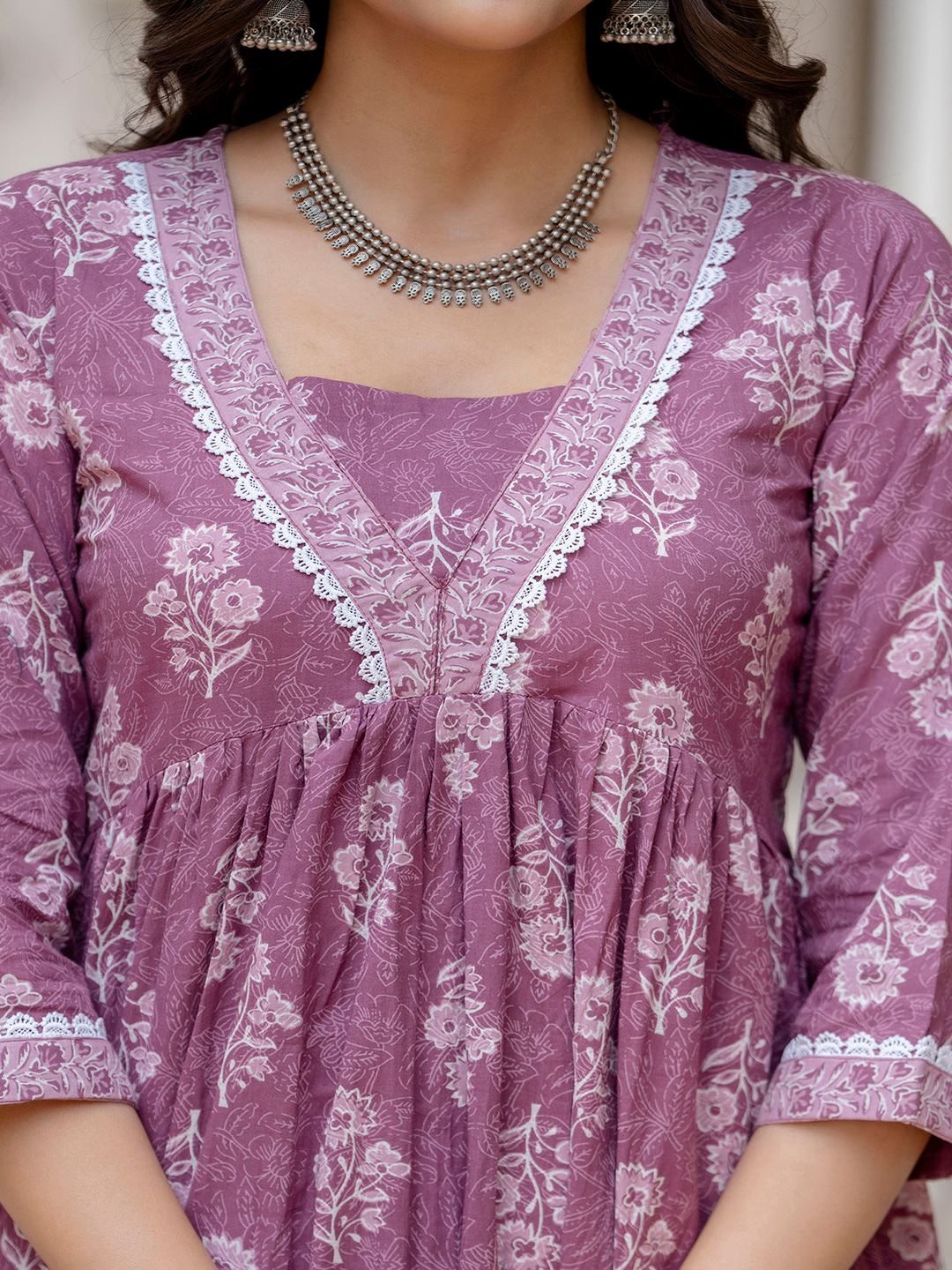 DRESS-Purple Ethnic Printed Flared Dress