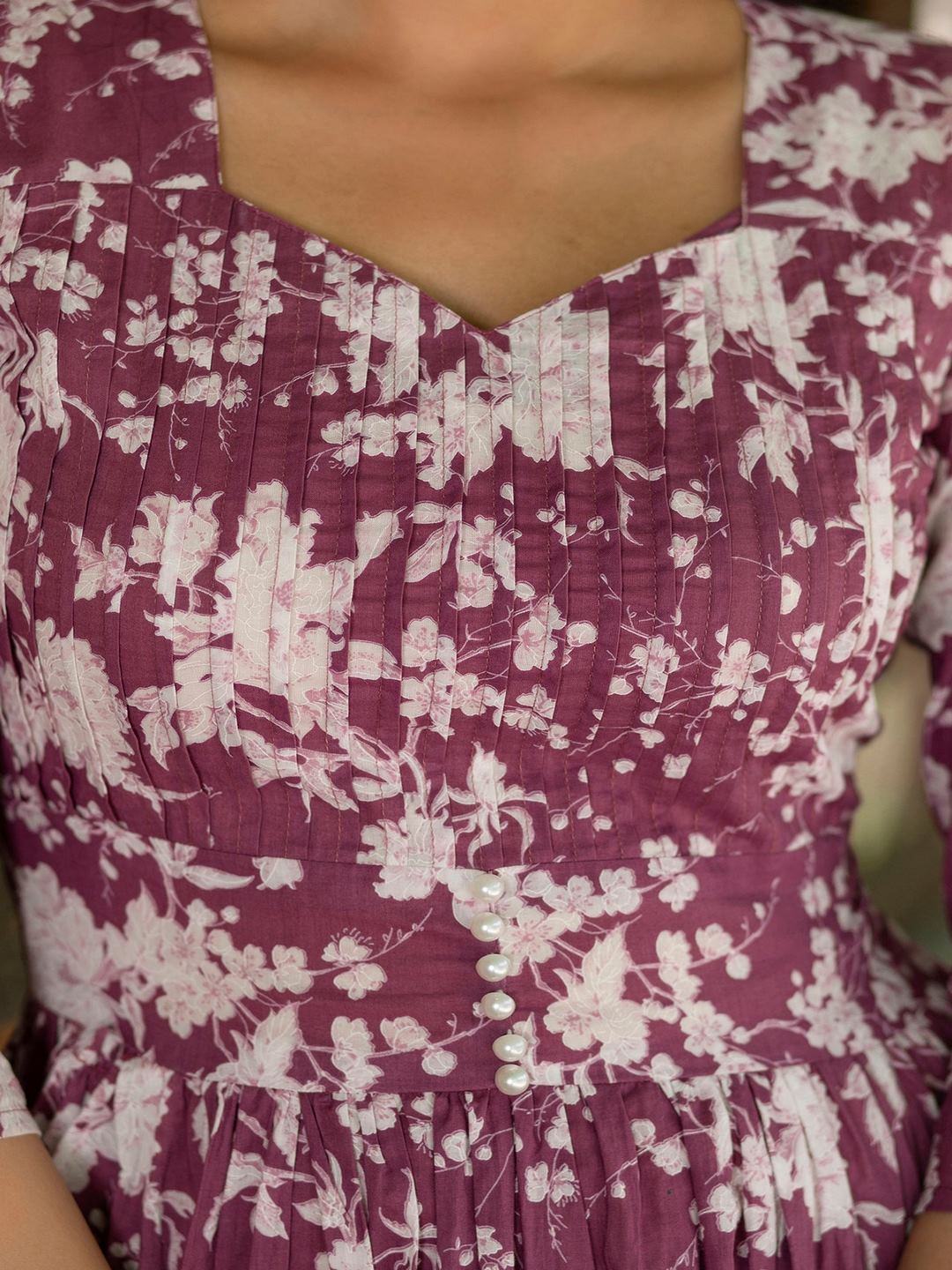 DRESS-Mauve Ethnic Printed Flared Dress
