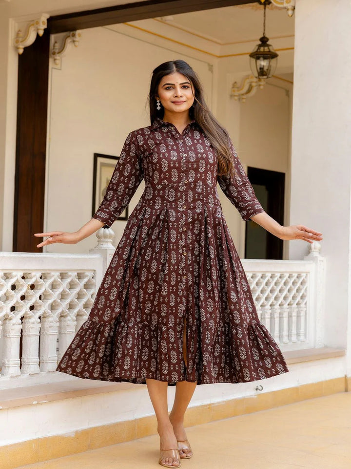 DRESS-Cotton Ethnic Printed Flared