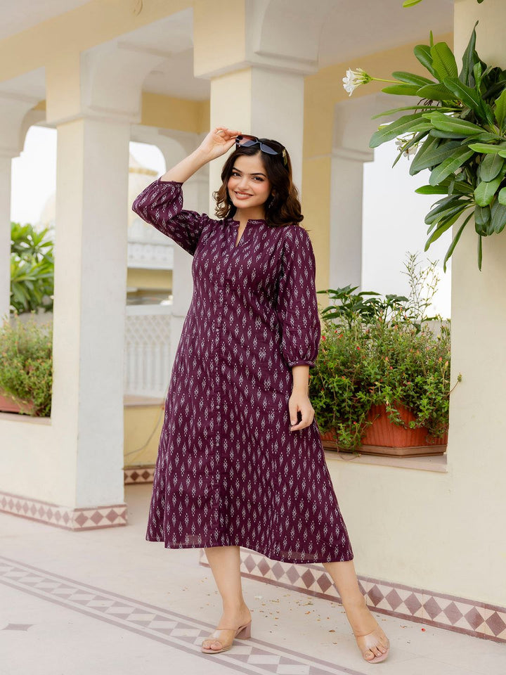 DRESS - PURPLE ETHNIC PRINTED FLARED