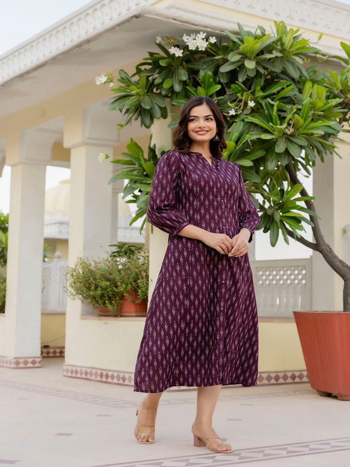 DRESS - PURPLE ETHNIC PRINTED FLARED