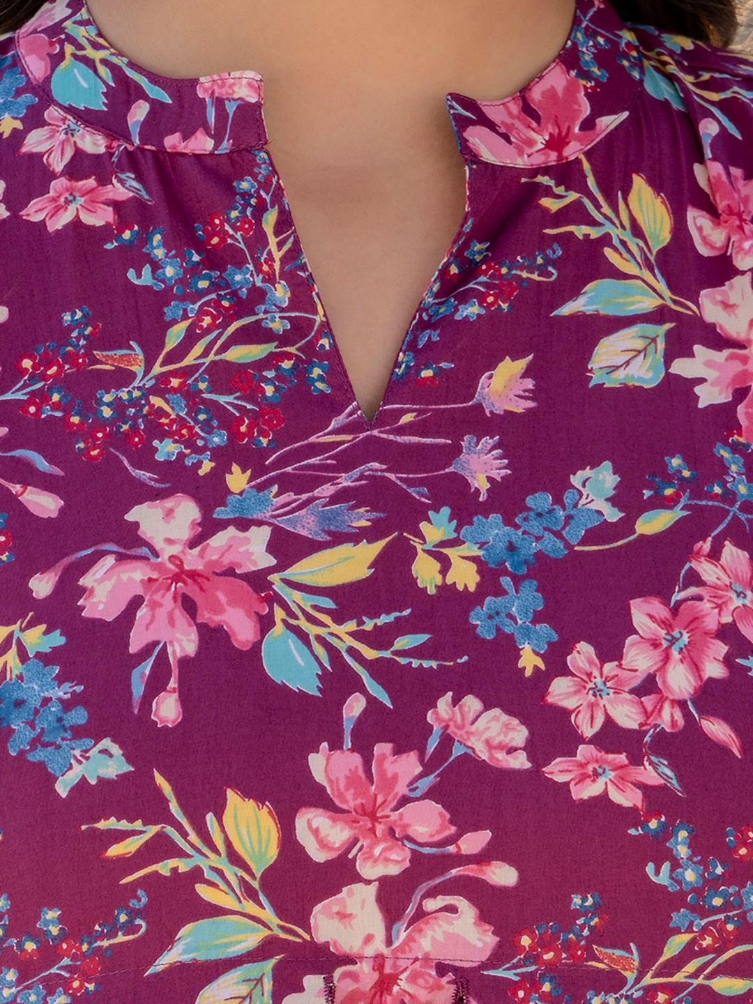 TUNIC-Burgundy Printed Flared Dress