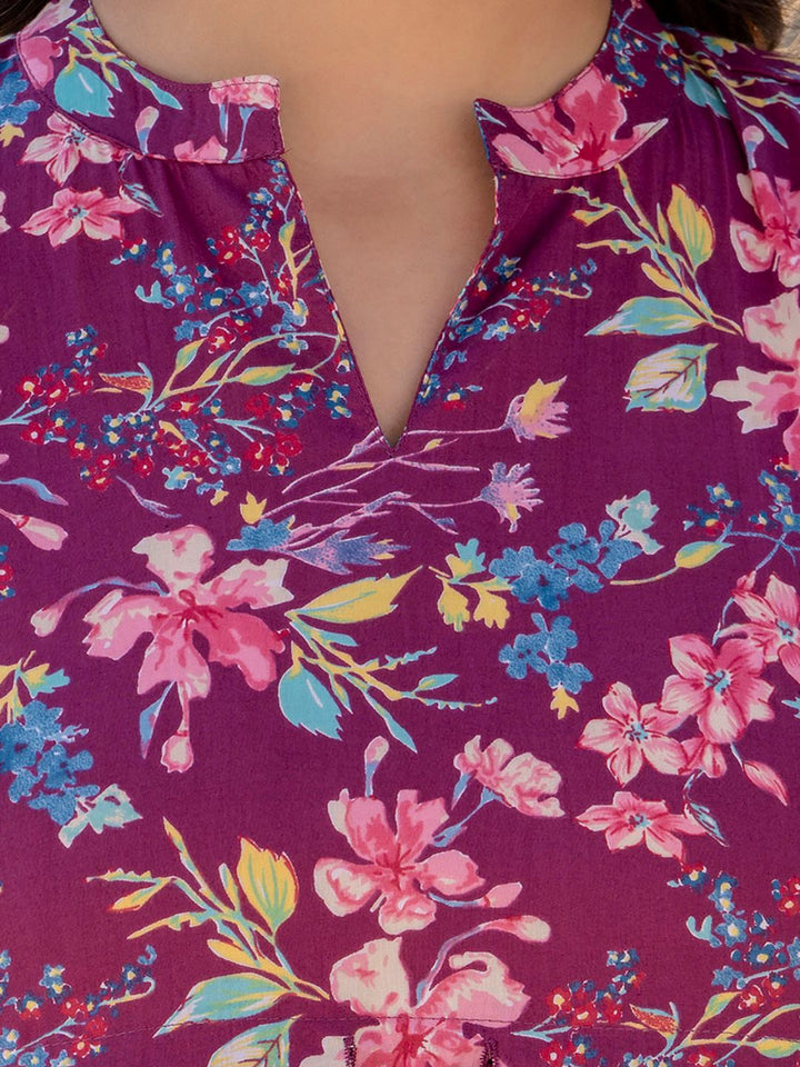 TUNIC-Burgundy Printed Flared Dress