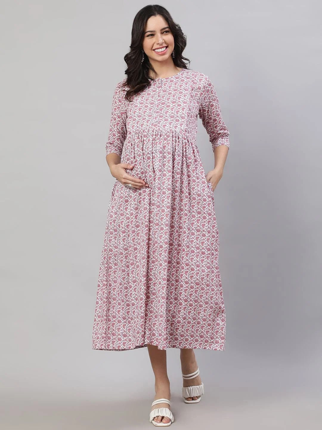 DRESS-Maternity Flared Printed