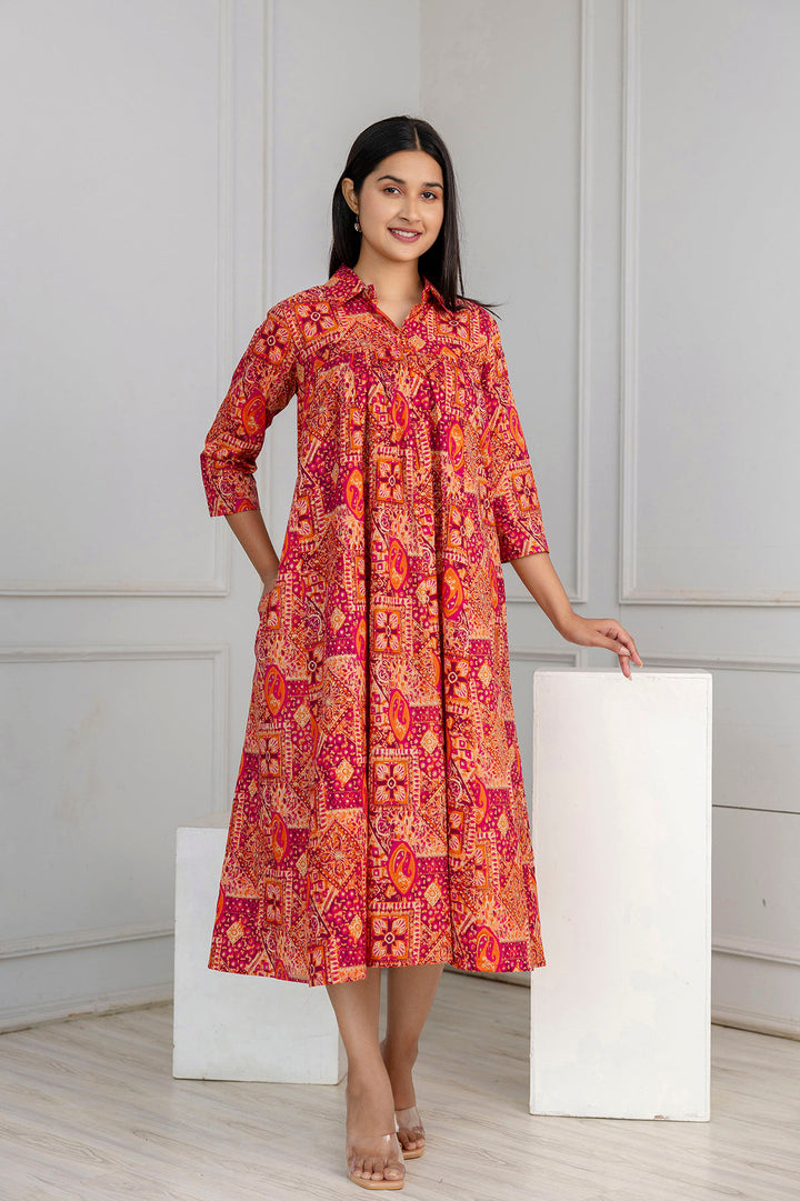 DRESS-Multicolor Printed Flared Dress