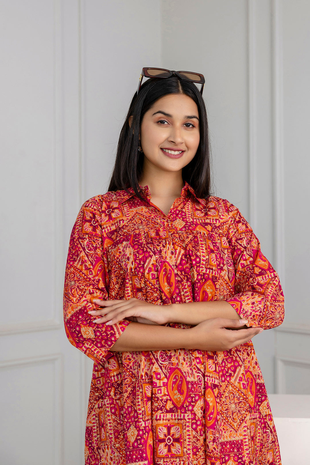 DRESS-Multicolor Printed Flared Dress