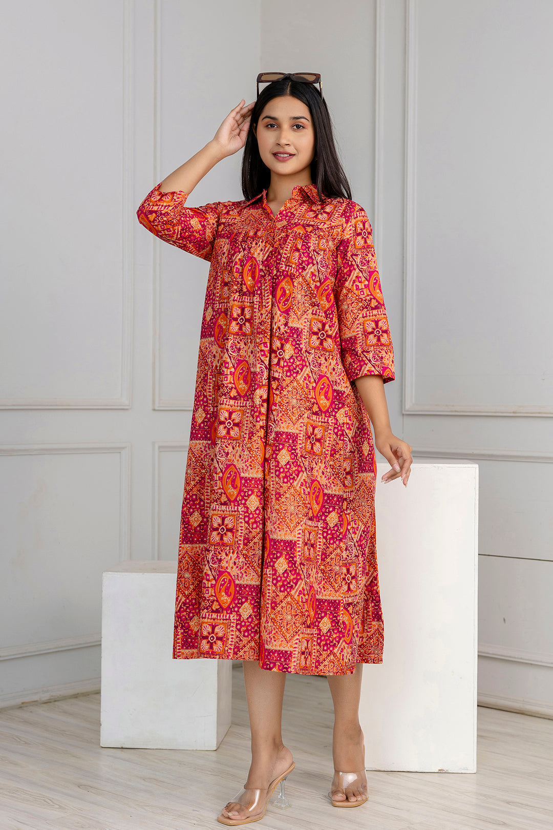 DRESS-Multicolor Printed Flared Dress