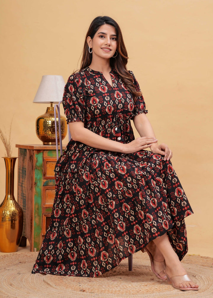 DRESS-Abstract Printed Flared Dress