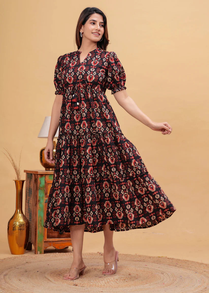 DRESS-Abstract Printed Flared Dress
