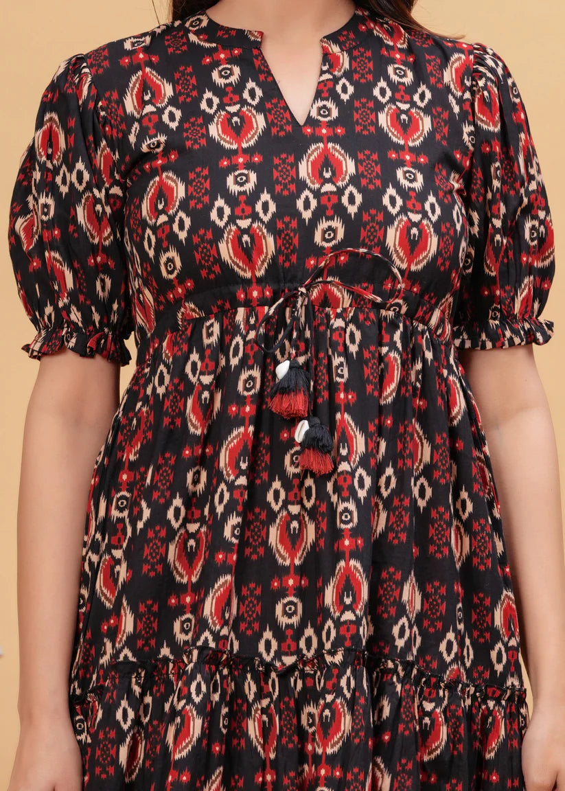 DRESS-Abstract Printed Flared Dress