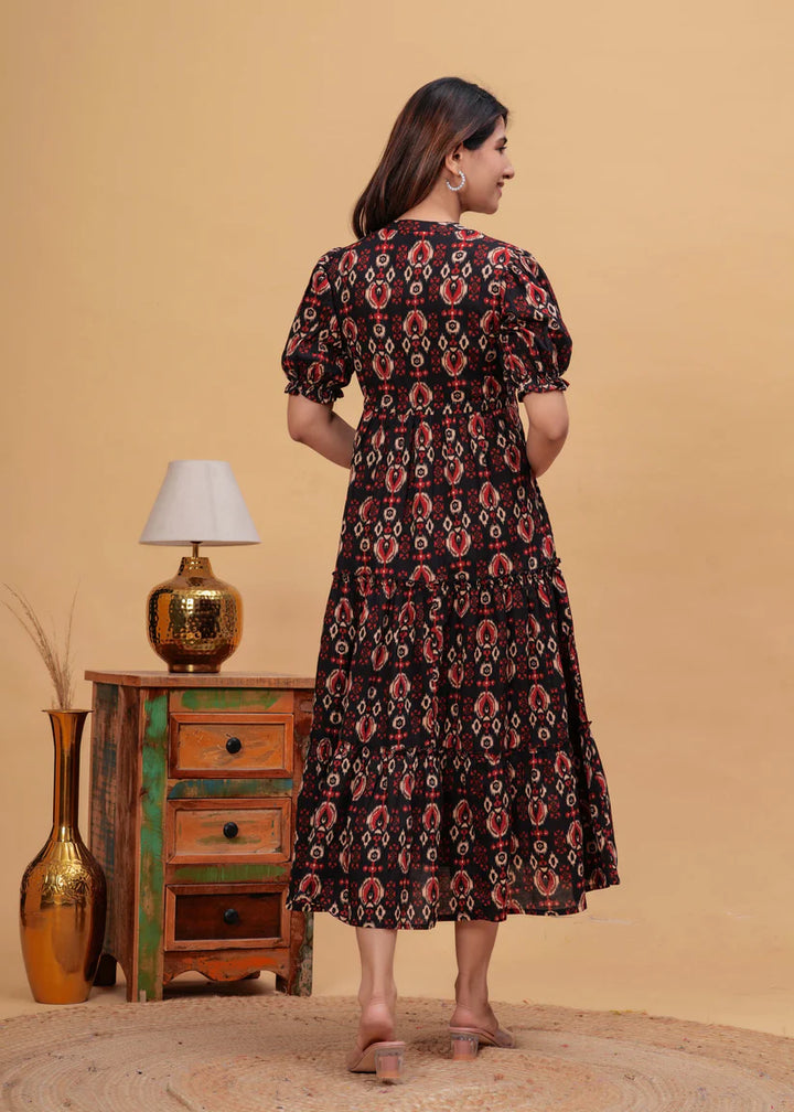 DRESS-Abstract Printed Flared Dress