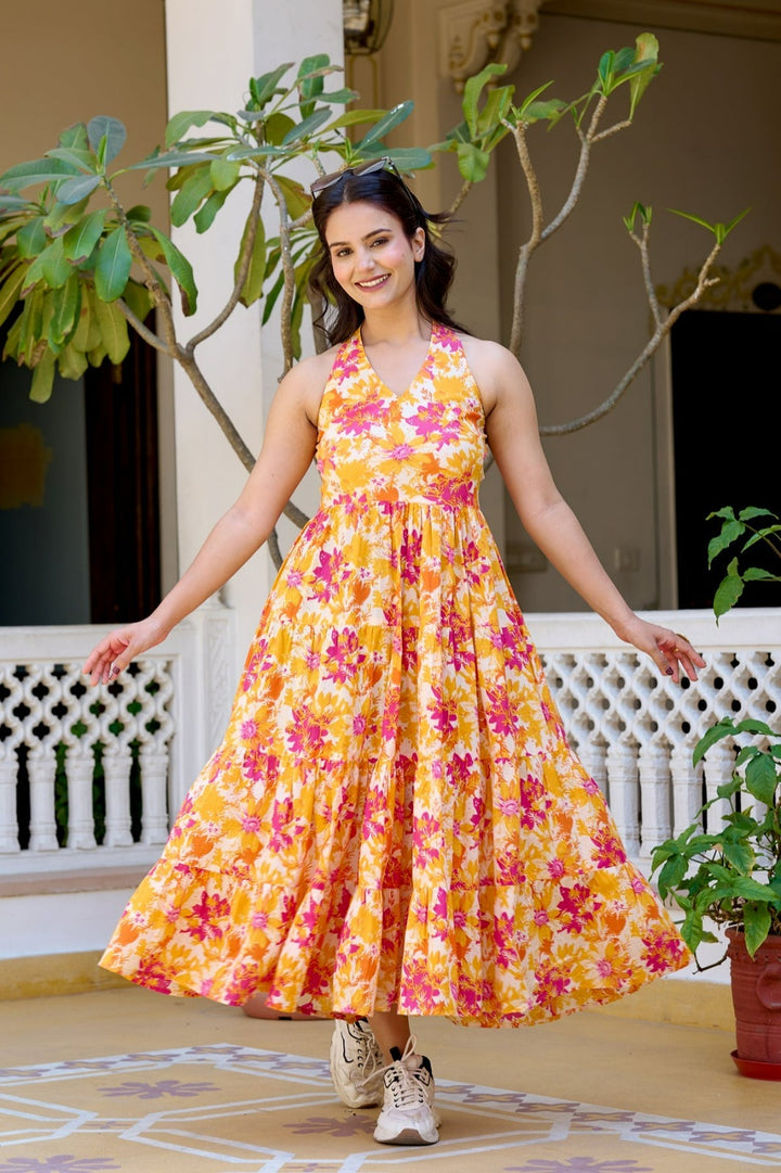 DRESS-Cotton Floral Printed Pure