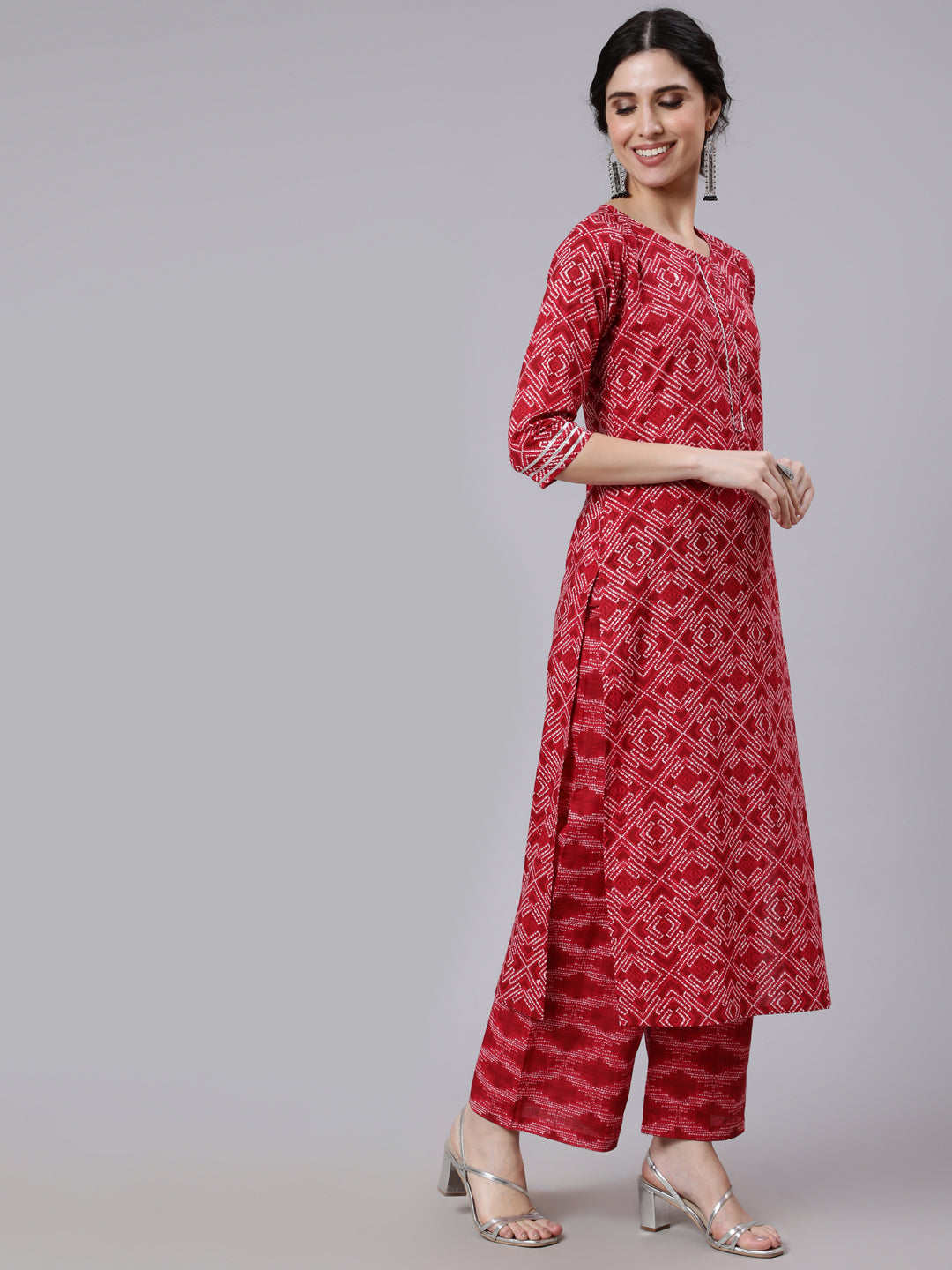 DUPATTA SET - Bandhini Printed Straight Kurta With Palazzo And Dupatta