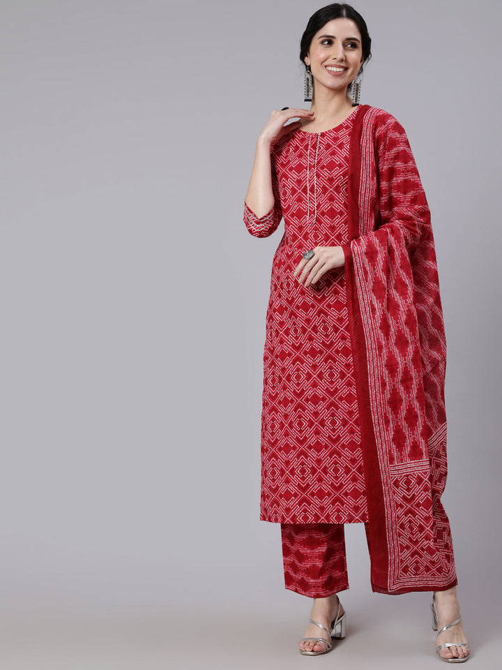 DUPATTA SET - Bandhini Printed Straight Kurta With Palazzo And Dupatta