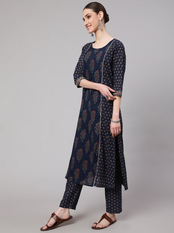 DUPATTA SET - Blue Ethnic Printed Kurta with Trouser and Dupatta