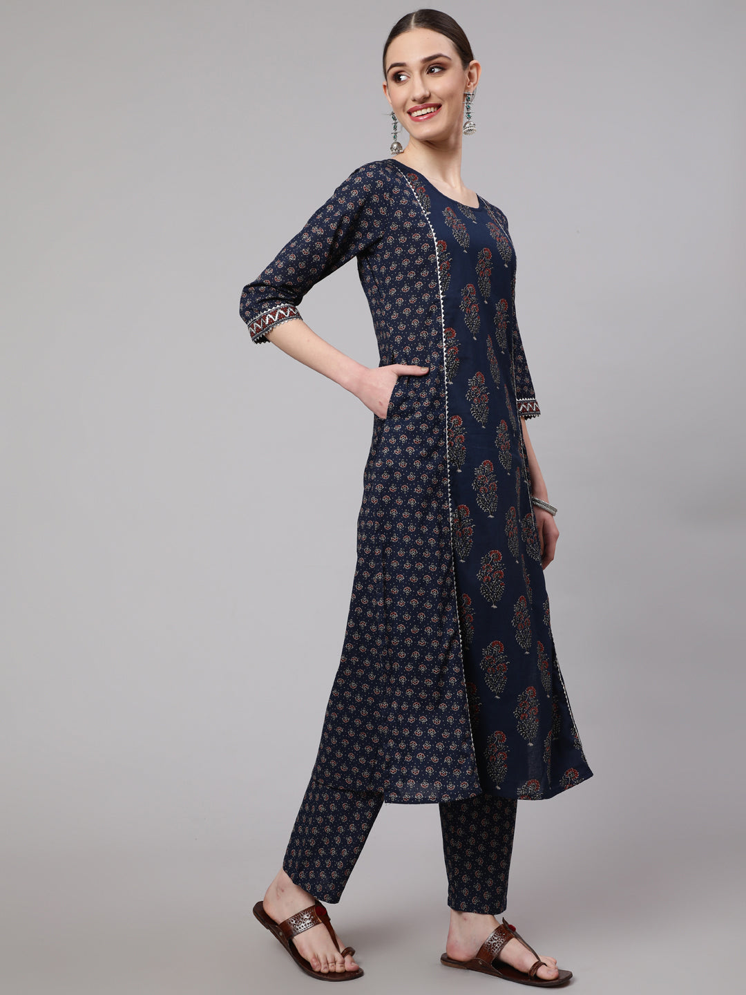 DUPATTA SET - Blue Ethnic Printed Kurta with Trouser and Dupatta