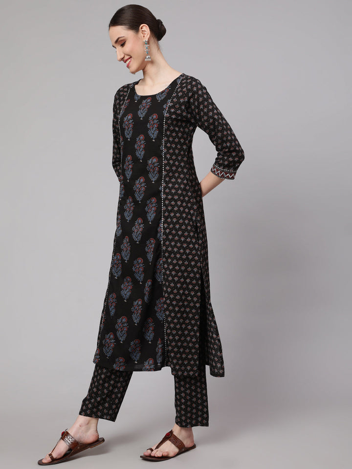 DUPATTA SET - Black Ethnic Printed Kurta with Trouser and Dupatta