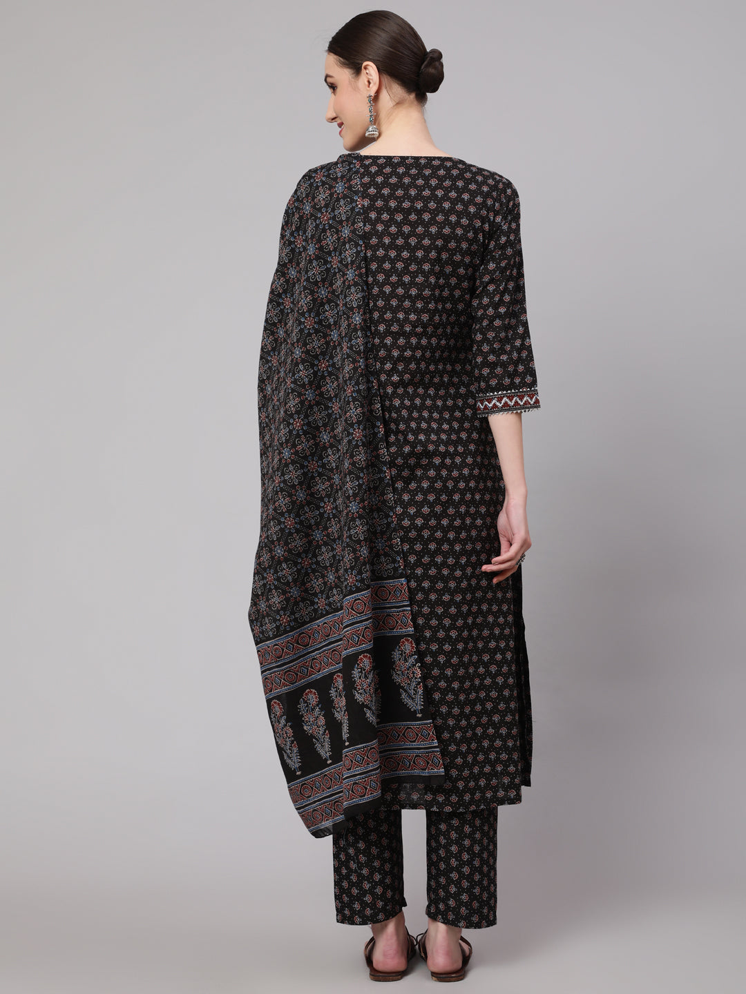 DUPATTA SET - Black Ethnic Printed Kurta with Trouser and Dupatta