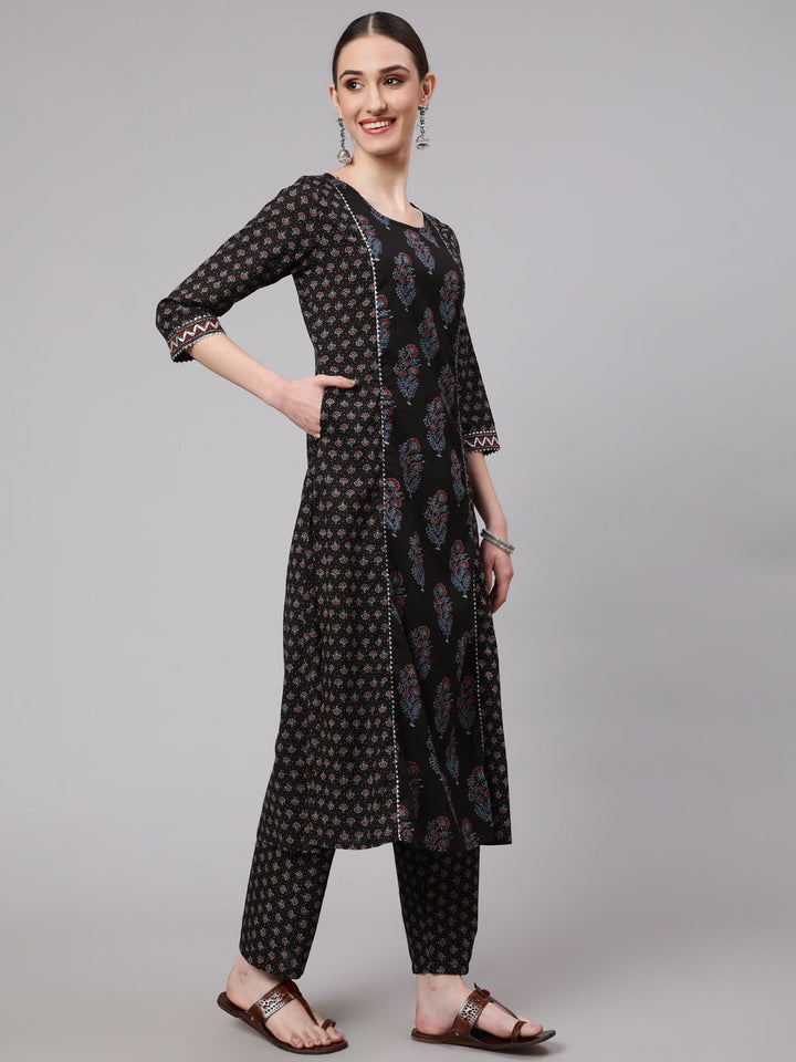 DUPATTA SET - Black Ethnic Printed Kurta with Trouser and Dupatta