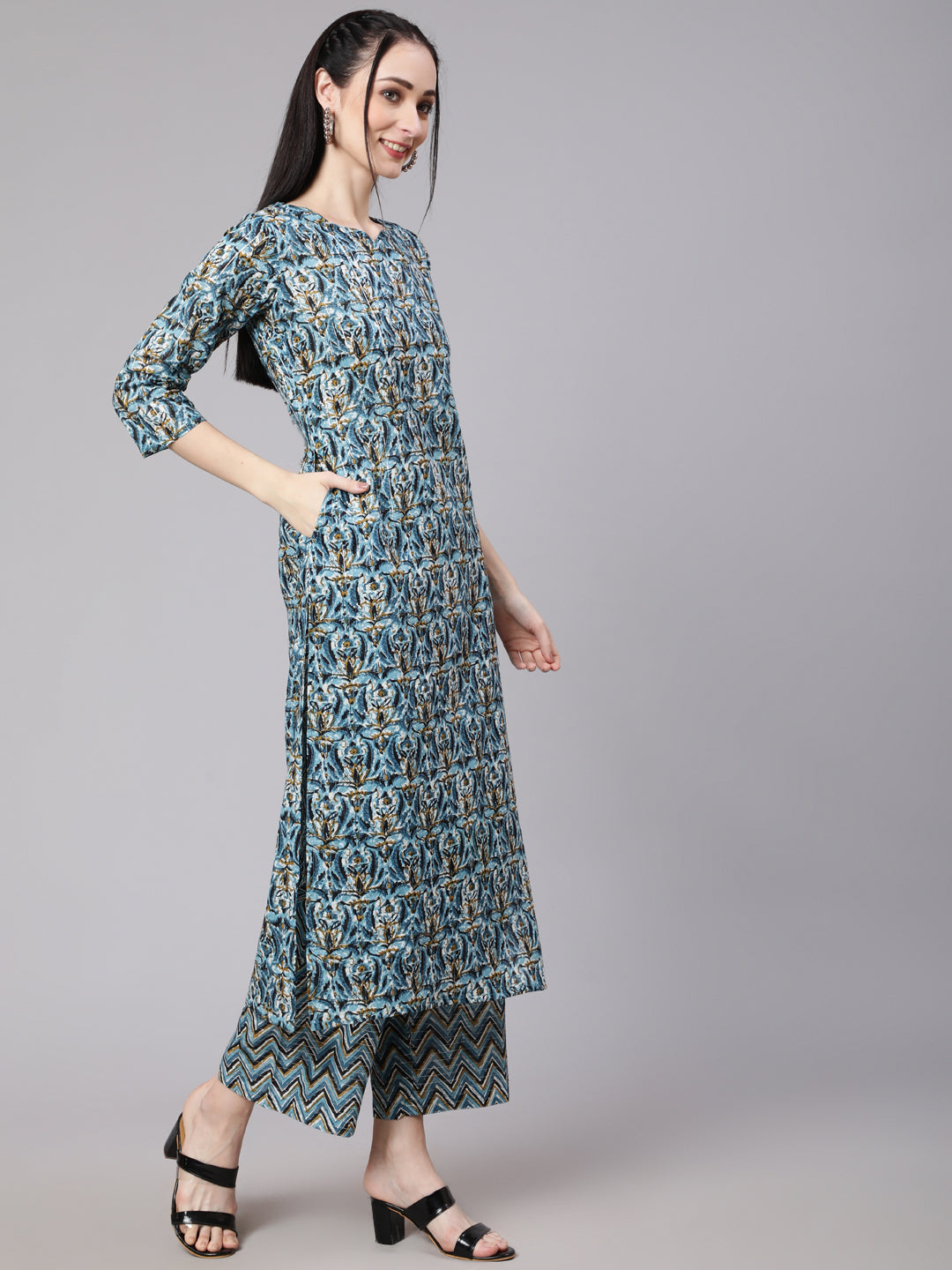 DUPATTA SET -Blue Multi Printed Kurta with Palazzo and Dupatta