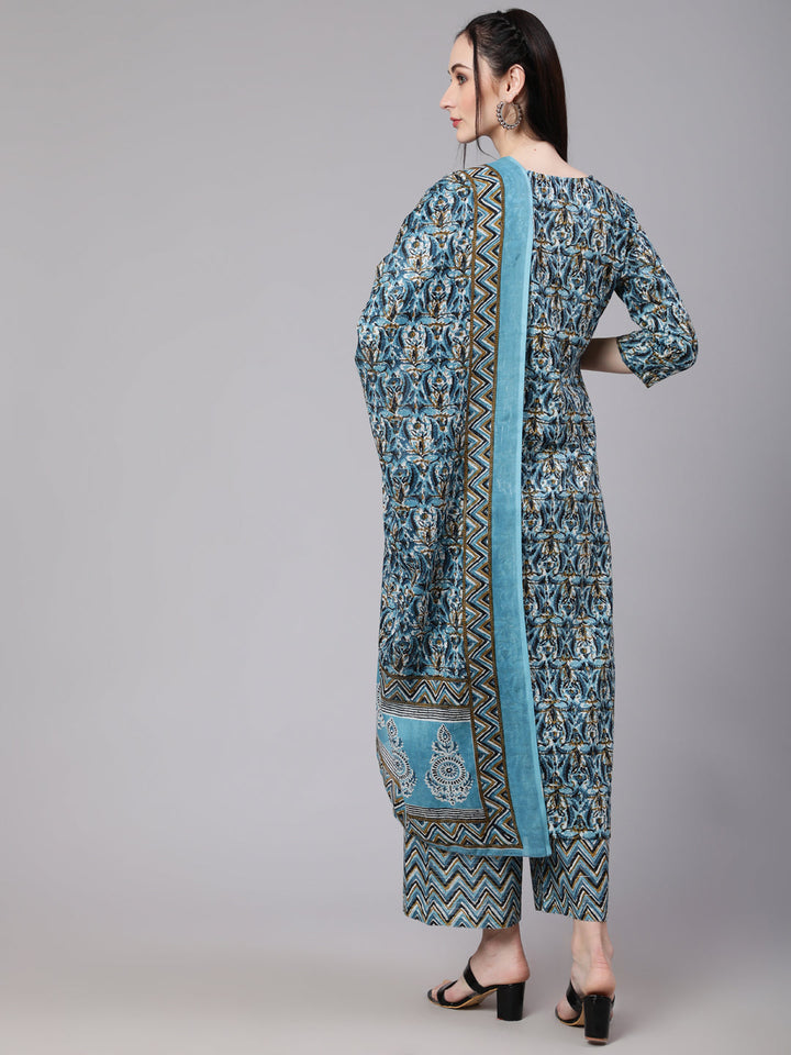 DUPATTA SET -Blue Multi Printed Kurta with Palazzo and Dupatta