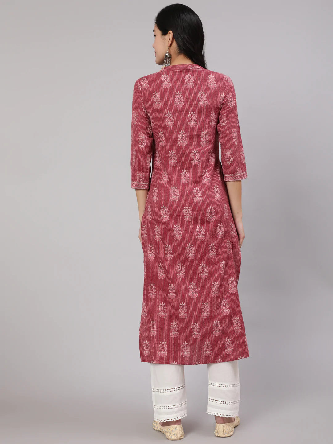 KURTA PANT - Mauve Printed Straight Kurta with White Solid Trouser