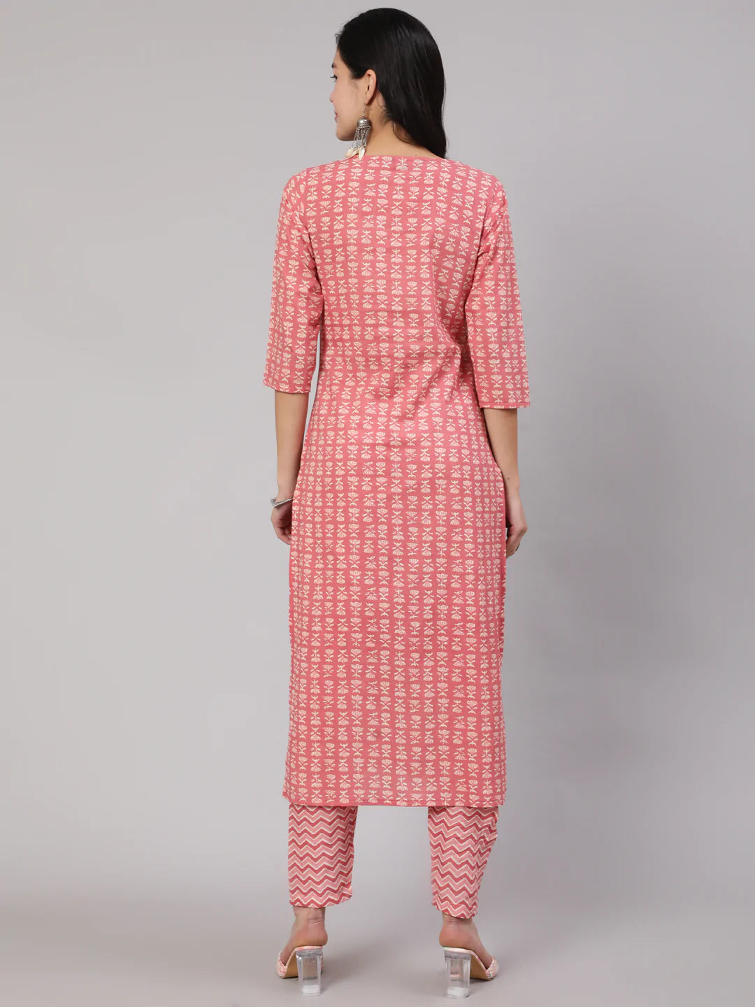 KURTA PANT - Pink Ethnic Printed Straight Kurta With Trouser