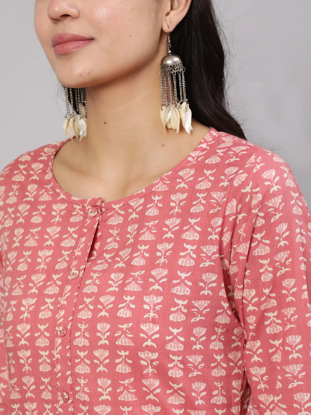 KURTA PANT - Pink Ethnic Printed Straight Kurta With Trouser