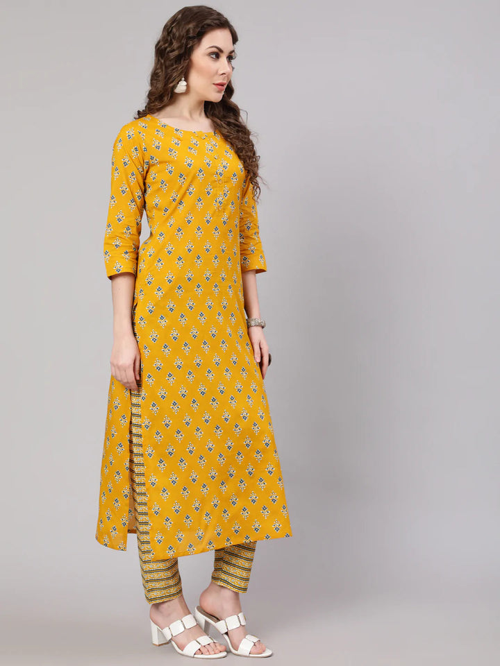 KURTA PANT - Mustard Printed Straight Kurta with Trouser