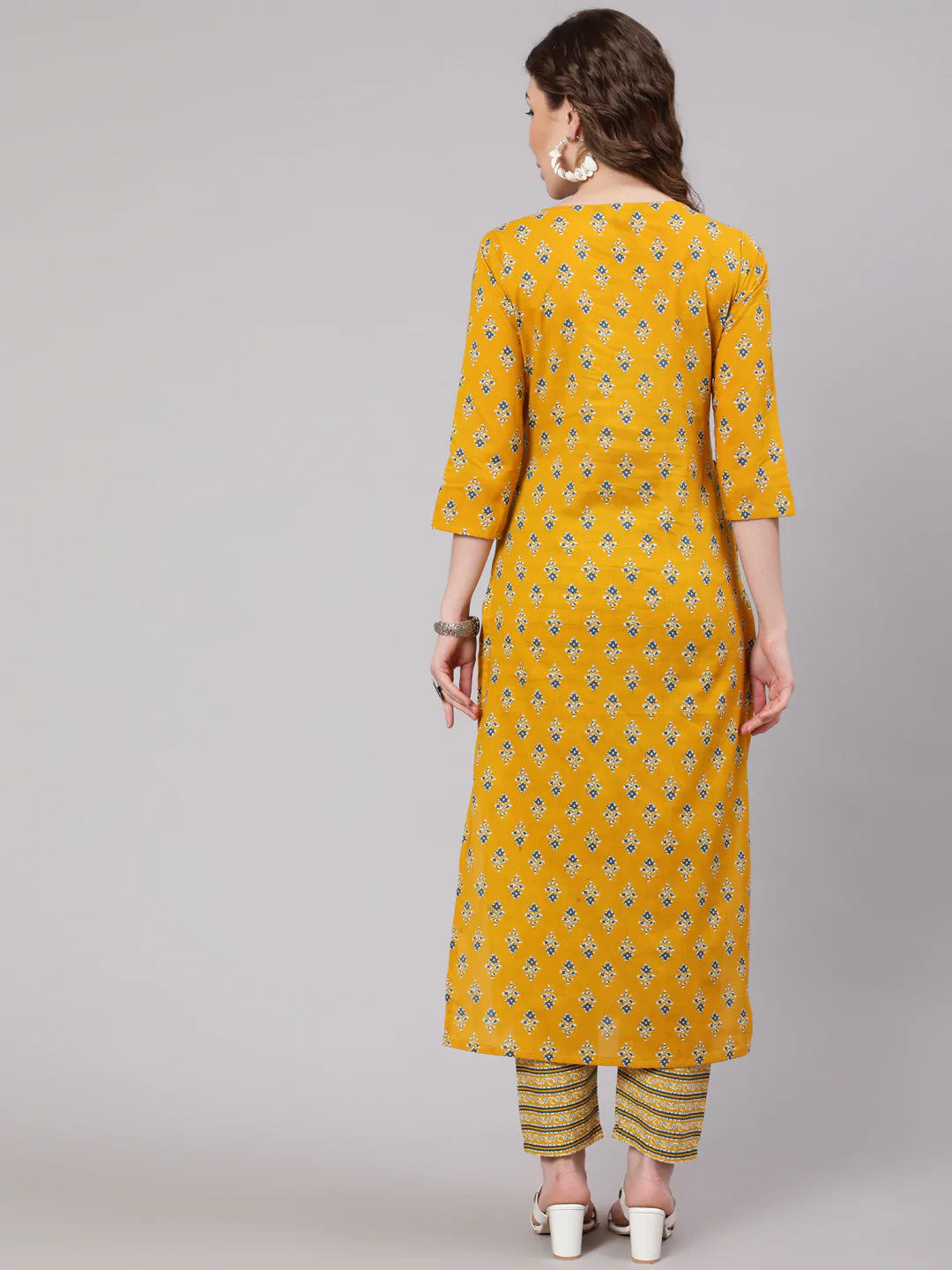 KURTA PANT - Mustard Printed Straight Kurta with Trouser