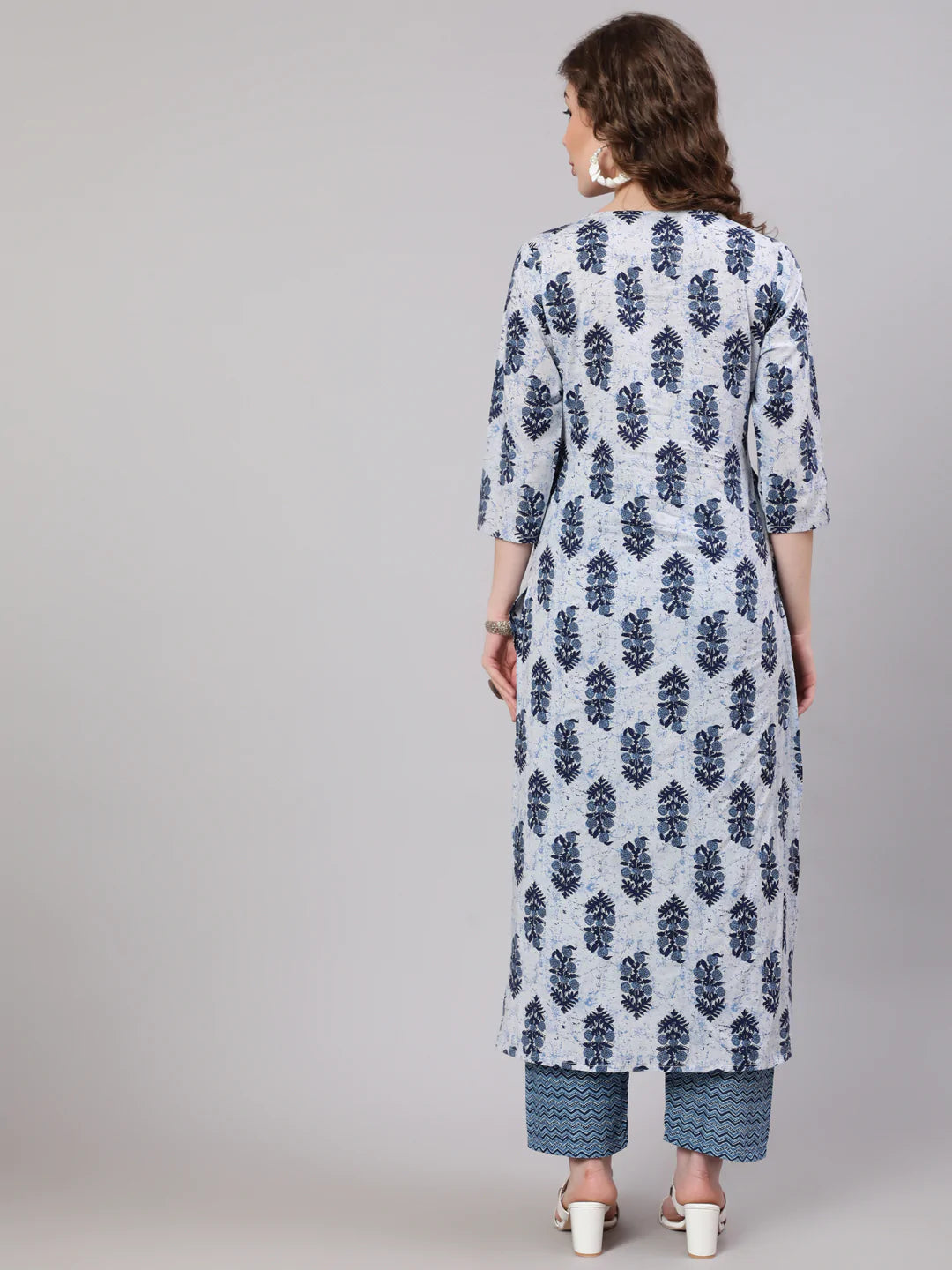 KURTA PANT - Blue Printed Straight Kurta with Trouser