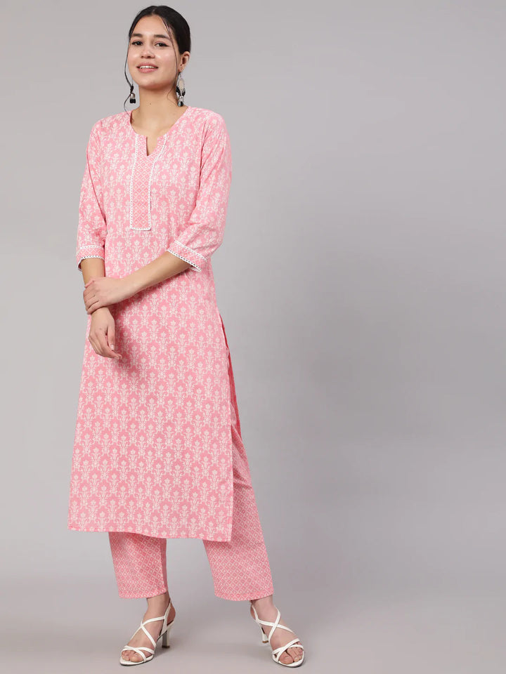 KURTA PANT - Pink Printed Straight Kurta with Trouser