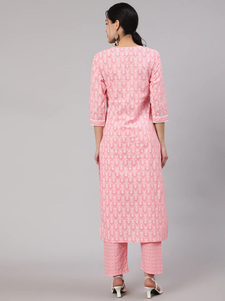 KURTA PANT - Pink Printed Straight Kurta with Trouser