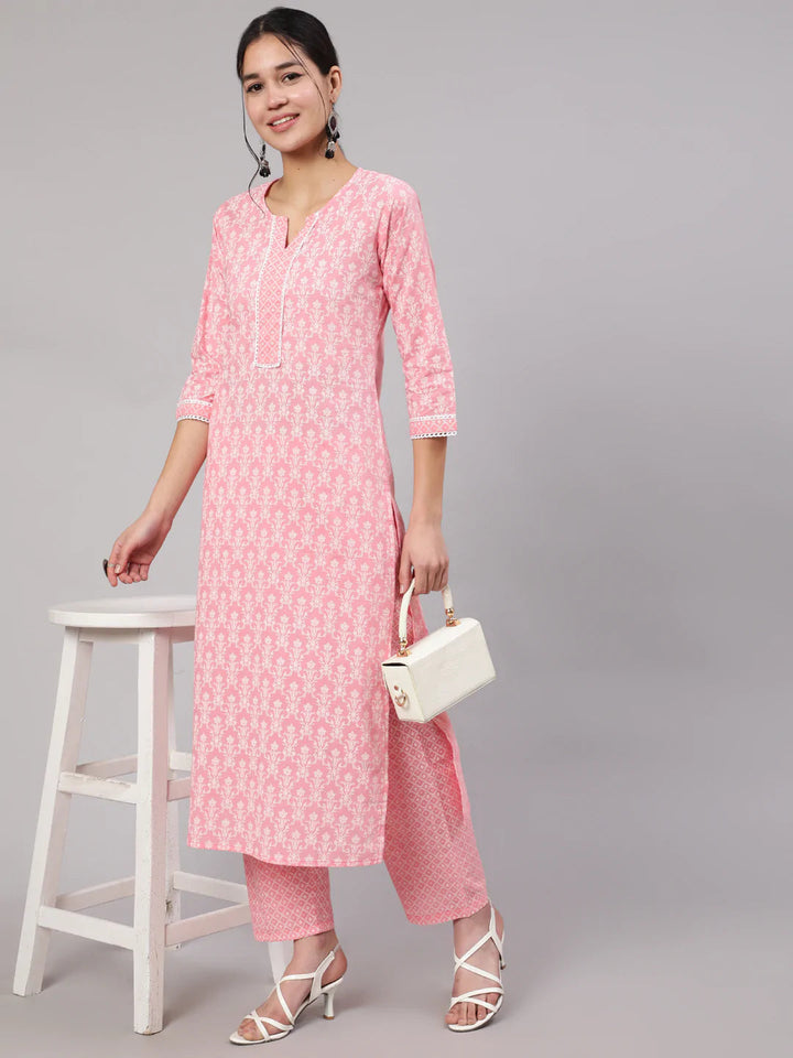 KURTA PANT - Pink Printed Straight Kurta with Trouser