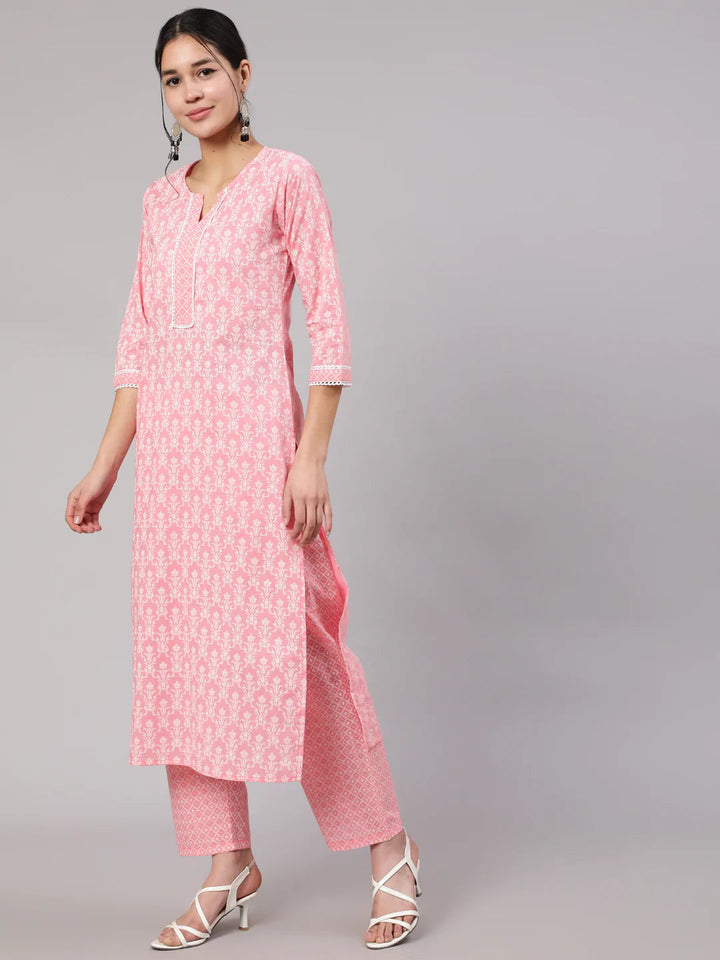 KURTA PANT - Pink Printed Straight Kurta with Trouser