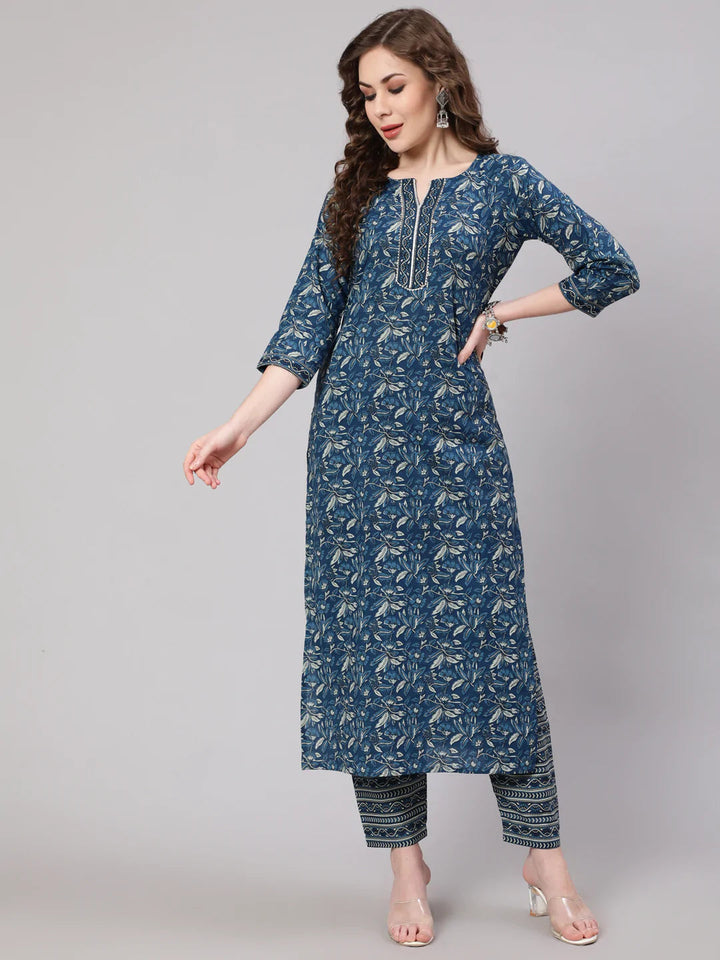 KURTA PANT - Blue Printed Straight Kurta with Trouser