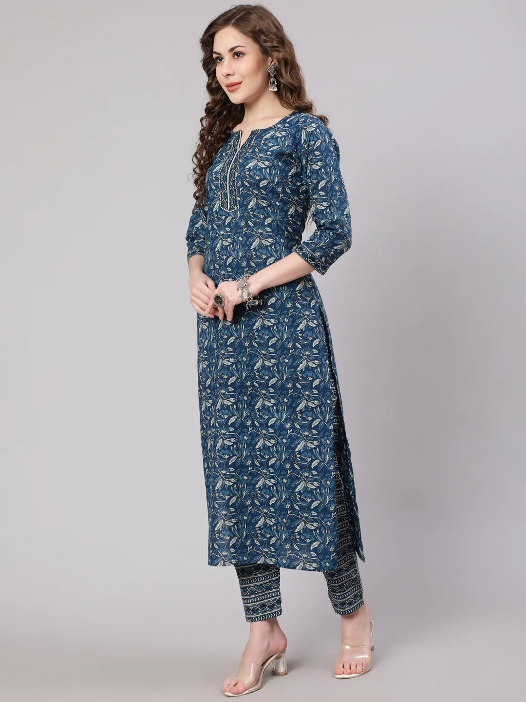 KURTA PANT - Blue Printed Straight Kurta with Trouser