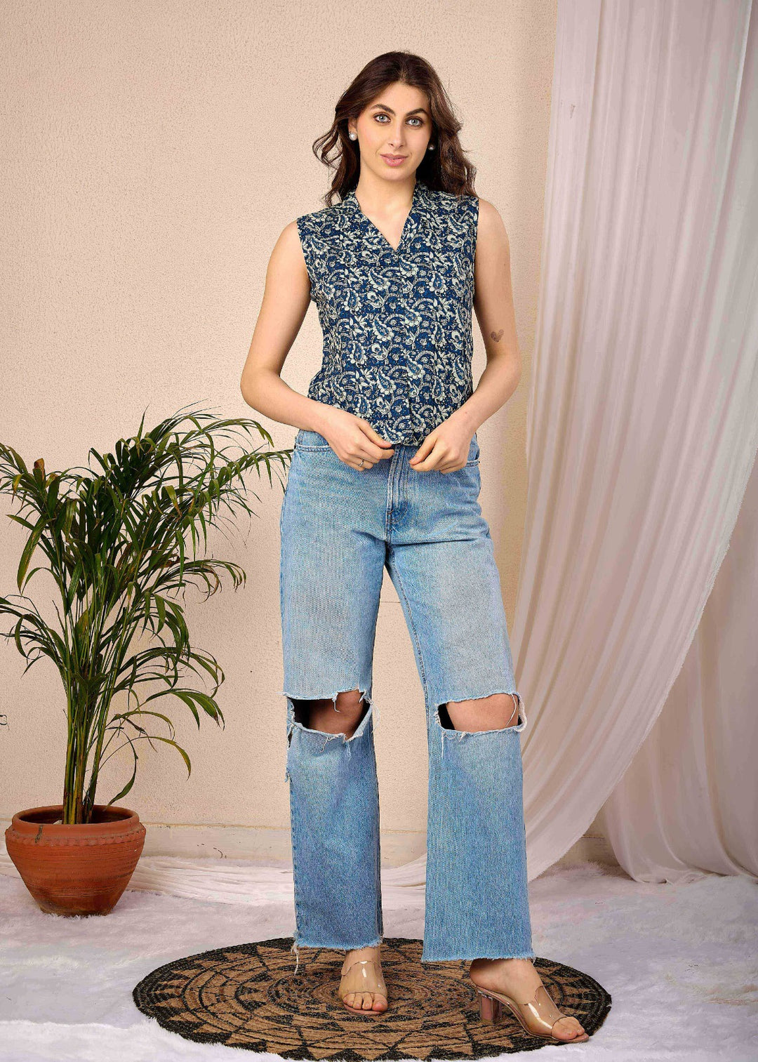 TOP-Cotton Printed Straight